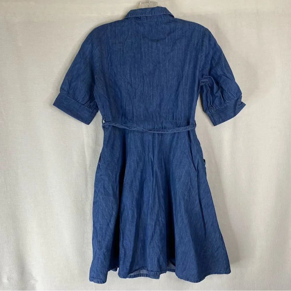 5/$25 Wonder Nation Blue Denim Button Down Casual Short Sleeve Dress Pockets XL